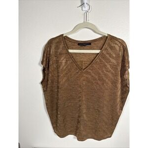 White House‎ Black Market Brown Sleeveless Top Metallic Thread Medium C2
